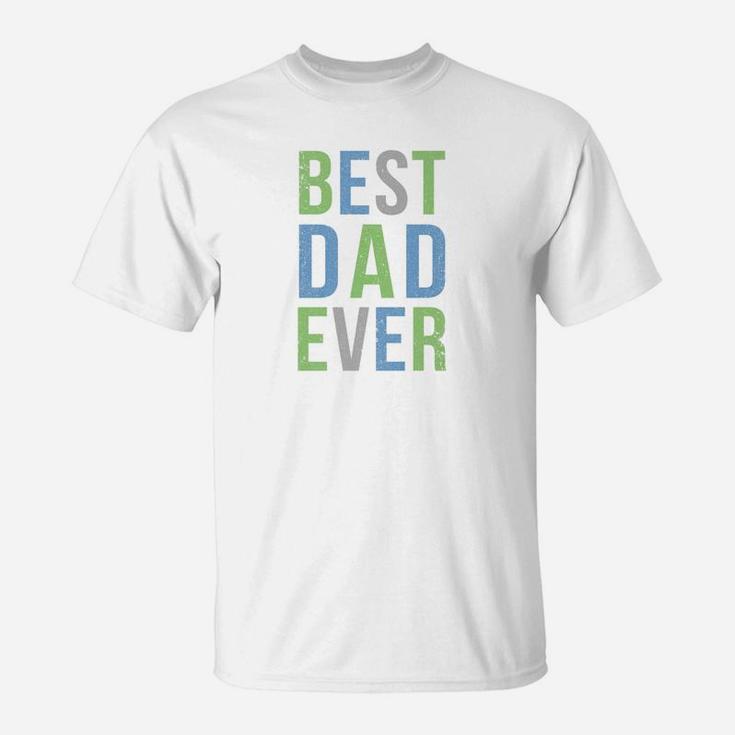 Best Dad Ever In Blue Green And Gray Block Letters Premium T-Shirt