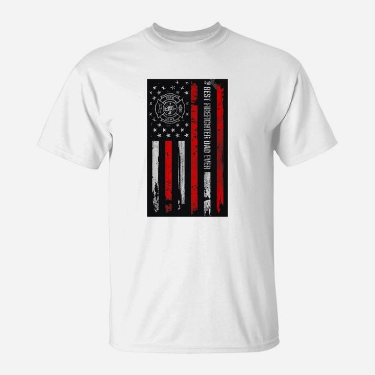 Best Firefighter Dad Ever American Flag For Fathers Day T-Shirt