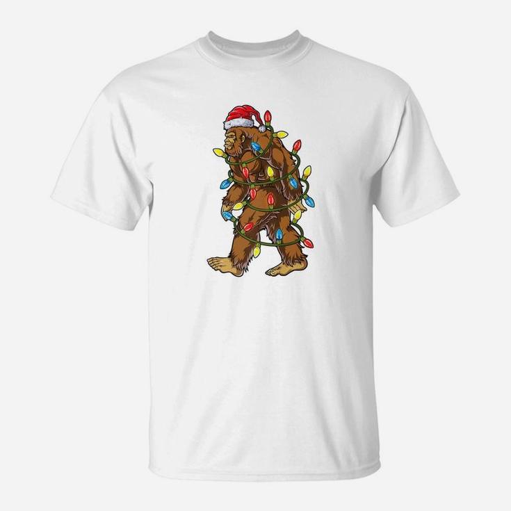 Bigfoot Christmas Shirt Santa Xmas Tree Lights Boys Gifts T-Shirt