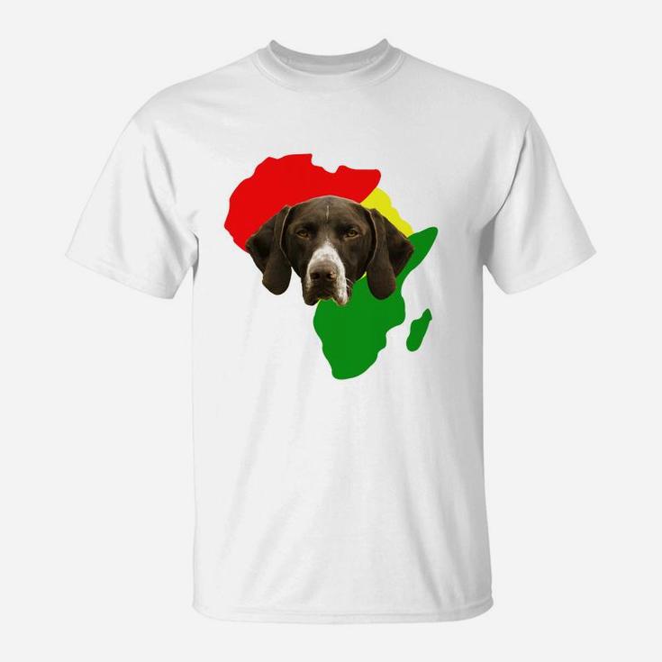 Black History Month African Map German Shorthair Pointer Gift For Pet Lovers Proud Black T-Shirt