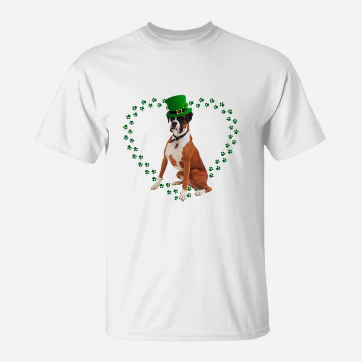 Boxer Heart Paw Leprechaun Hat Irish St Patricks Day Gift For Dog Lovers T-Shirt