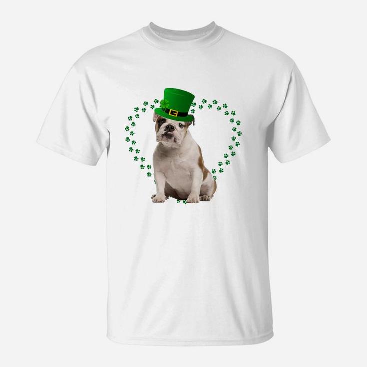 Bulldog Heart Paw Leprechaun Hat Irish St Patricks Day Gift For Dog Lovers T-Shirt