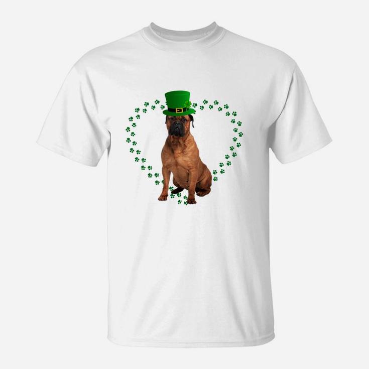 Bullmastiff Heart Paw Leprechaun Hat Irish St Patricks Day Gift For Dog Lovers T-Shirt