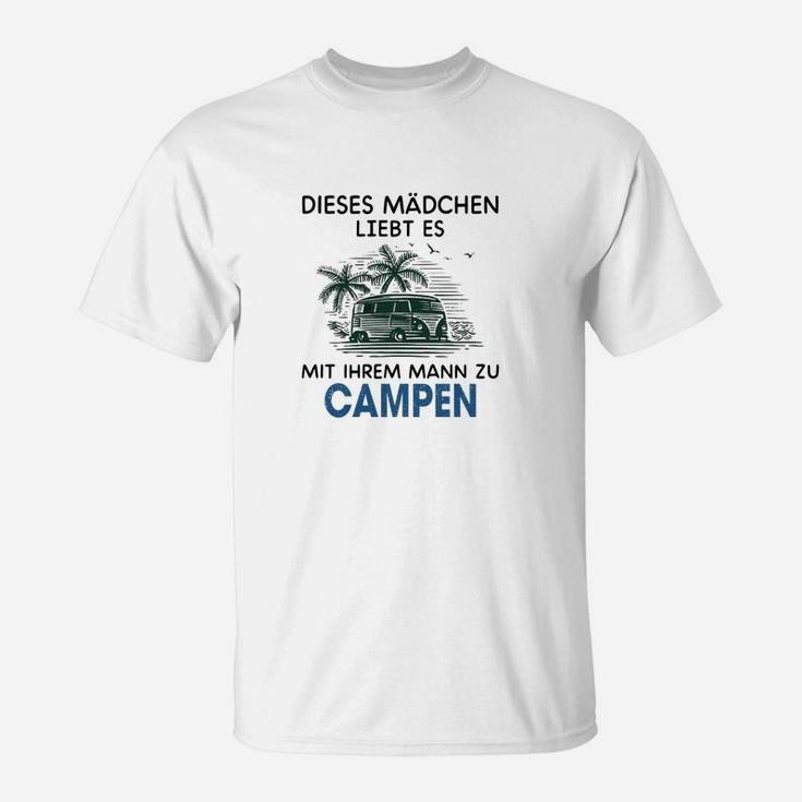 Camping Liebe Damen T-Shirt, 'Mädchen liebt Mann Campen' Motiv