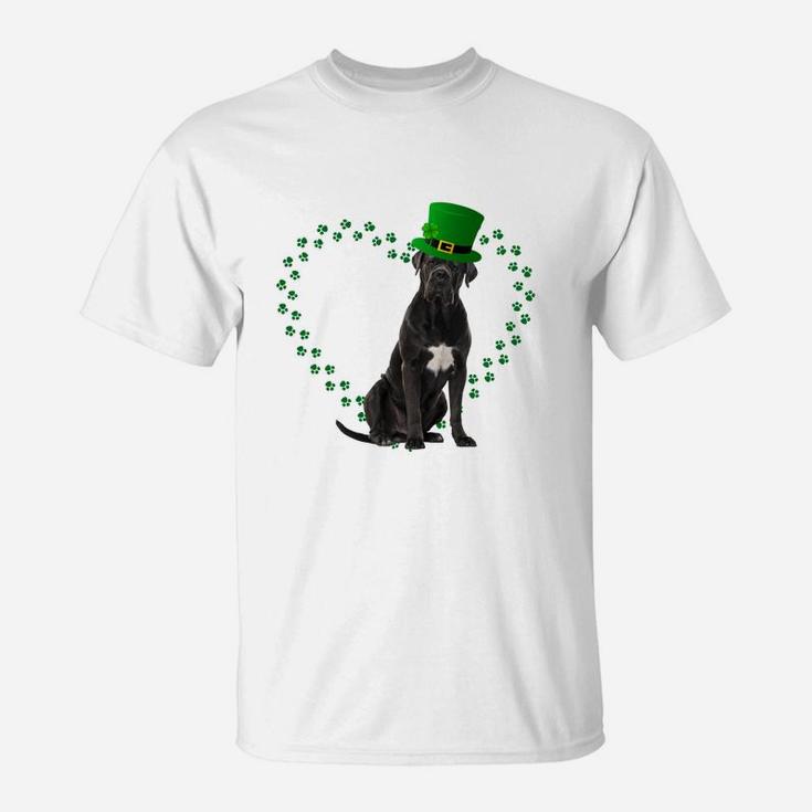 Cane Corso Heart Paw Leprechaun Hat Irish St Patricks Day Gift For Dog Lovers T-Shirt