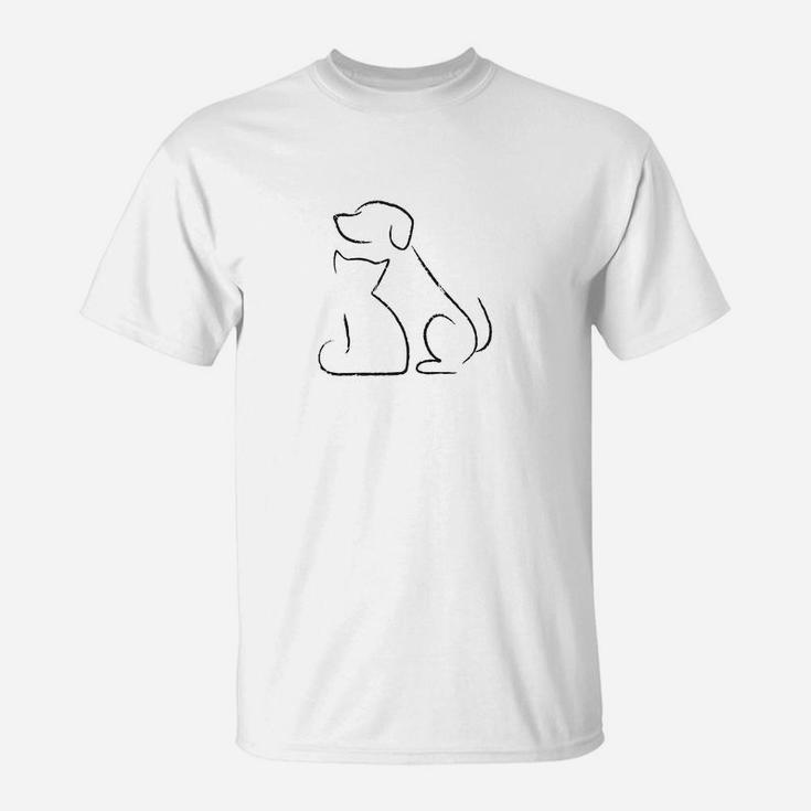 Cat And Dog Outline Minimalist Pe T-Shirt