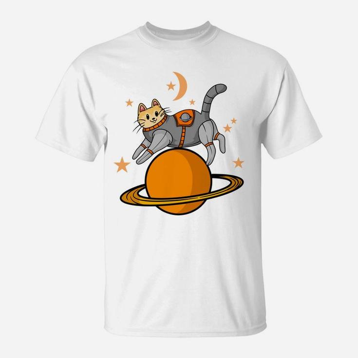 Cat Astronaut Flying In Space Cartoon Idea Pet Gift T-Shirt