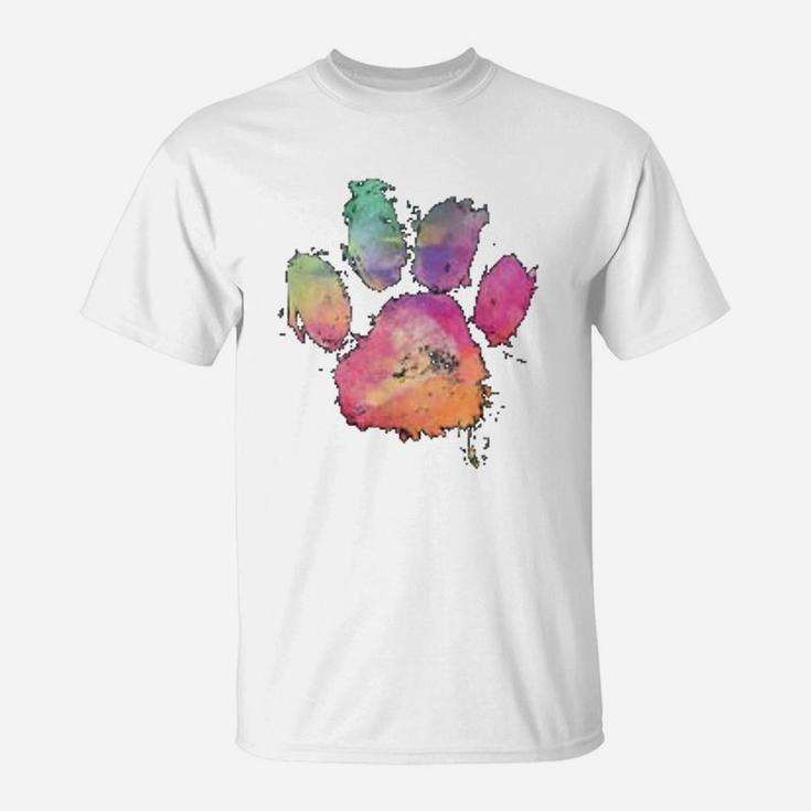 Cat Dog Paws Print Watercolor Rainbow Abstract Animal Lover T-Shirt