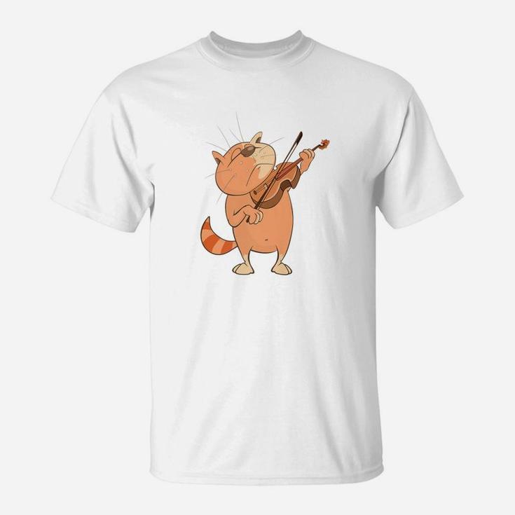 Cat Violinist Funny Cat Playing Violin For Musicians T-Shirt