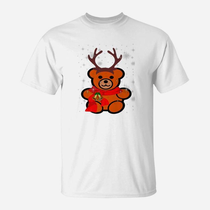Christmas Eve Teddy Bear With Antlers In The Snow T-Shirt