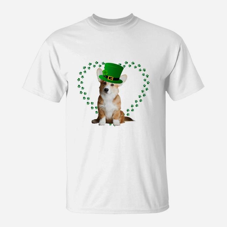 Corgi Heart Paw Leprechaun Hat Irish St Patricks Day Gift For Dog Lovers T-Shirt
