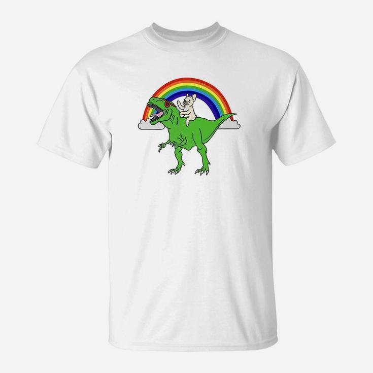 Cream French Bulldog RidingRex Dinosaur Funny Dog Gift Premium T-Shirt