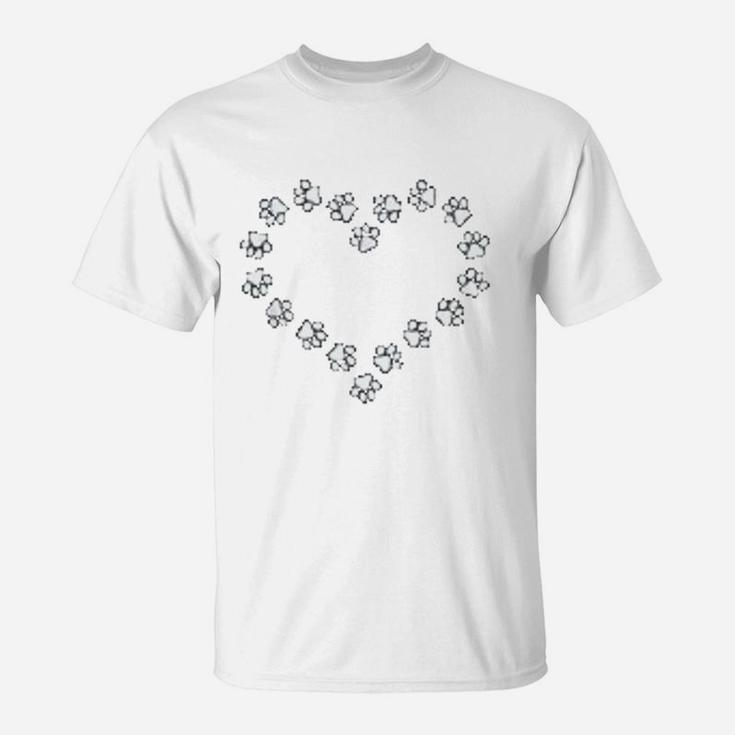 Cute Dog Paws Print Dog Gifts Paw Print Ornament Heart Love T-Shirt