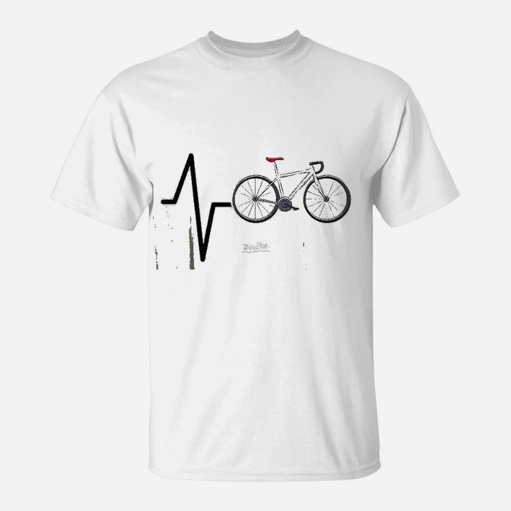 Cycling Heartbeat Cycling Themed Funny Cycling Lovers T-Shirt