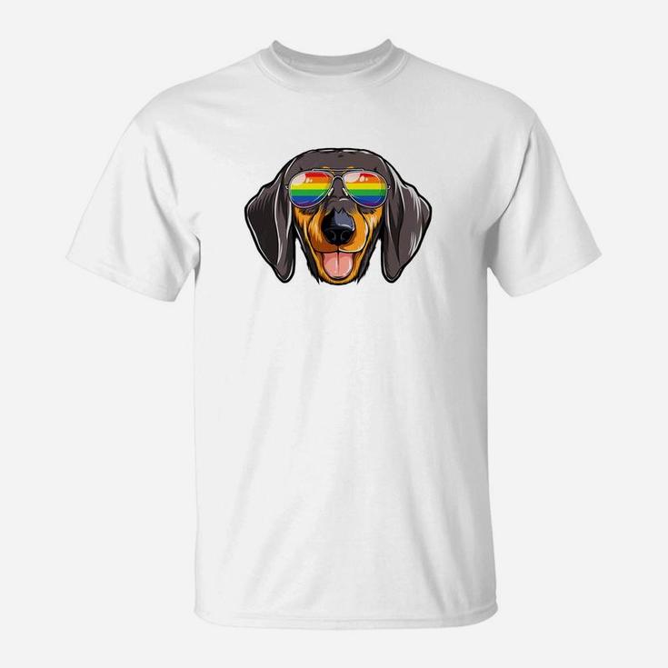 Dachshund Gay Pride Flag Sunglasses Lgbt Dog Puppy T-Shirt