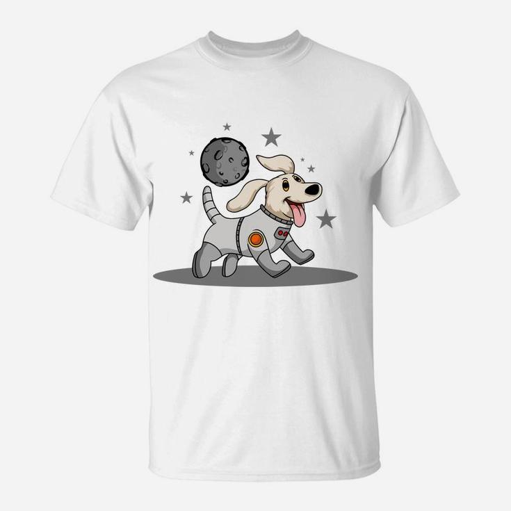 Dog Astronaut Walking In Space Cartoon Pet T-Shirt