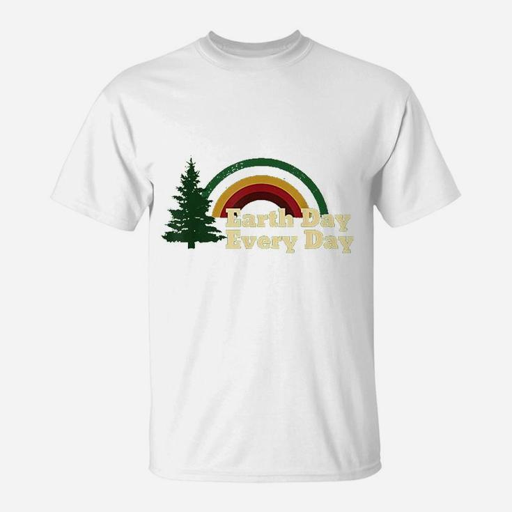 Earth Day Everyday Rainbow Pine Tree Design T-Shirt