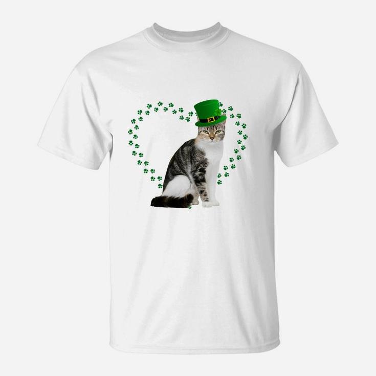 European Shorthair Heart Paw Leprechaun Hat Irish St Patricks Day Gift For Cat Lovers T-Shirt