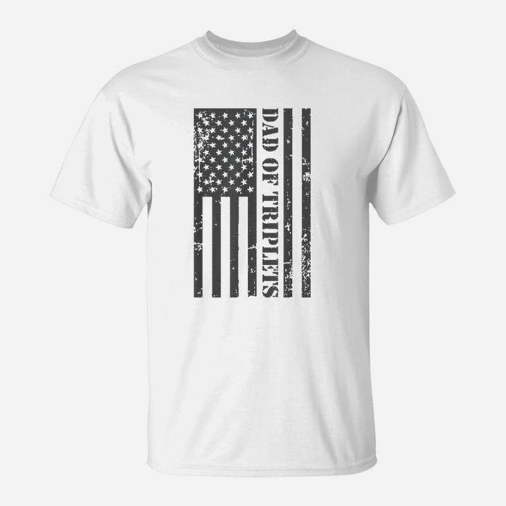 Fathers Day Triplet Dad American Flag Dad Of Triplets Gif T-Shirt