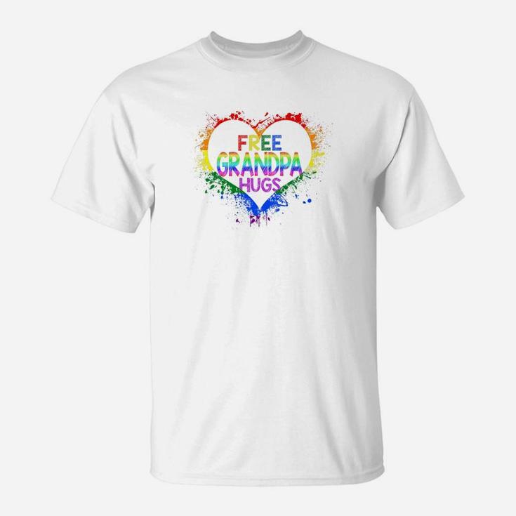 Free Grandpa Hugs Lgbt Heart Gay Flag Father Day Gift Premium T-Shirt