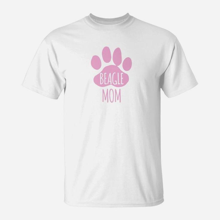 Funny Beagle Dog Mom For Puppy Owner Cute Paw Pink T-Shirt