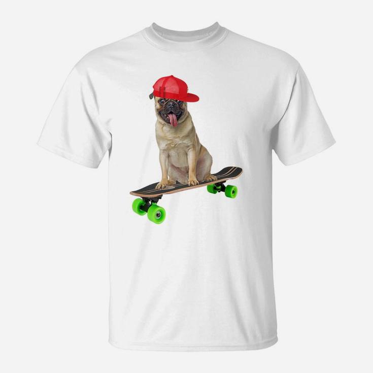 Funny Pug Dog Skateboarding Skater Trucks T-Shirt