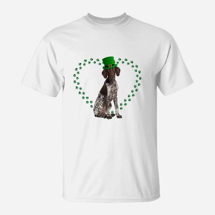 German Shorthair Pointer Heart Paw Leprechaun Hat Irish St Patricks Day Gift For Dog Lovers T-Shirt