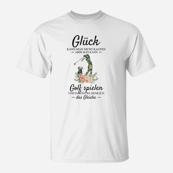 Golfspieler Glücksgefühl T-Shirt, Lustiges Weißes Tee mit Golfmotiv