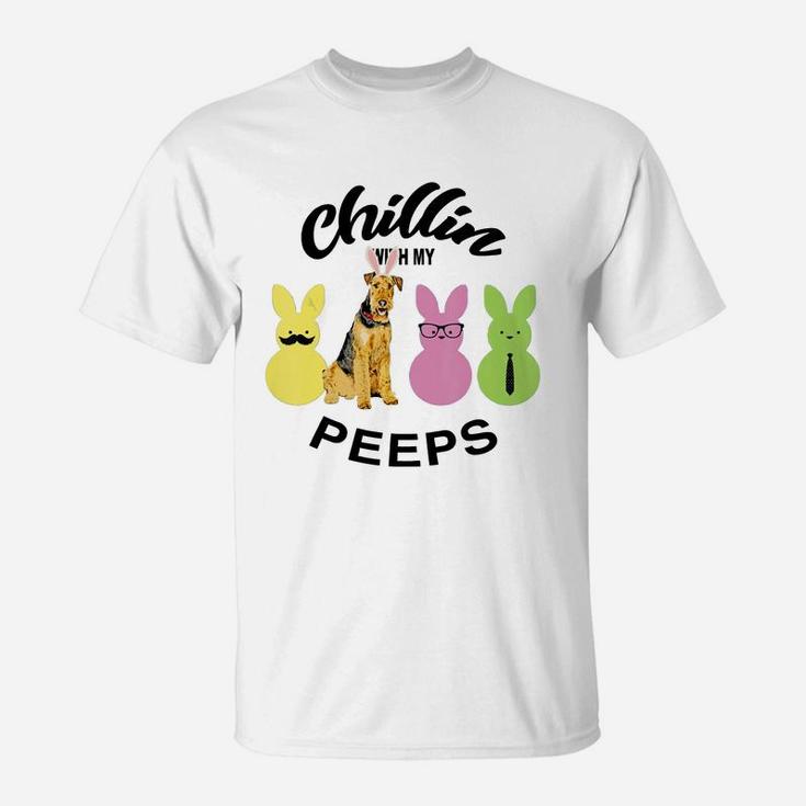Happy 2021 Easter Bunny Cute Airedale Terrier Chilling With My Peeps Gift For Dog Lovers T-Shirt
