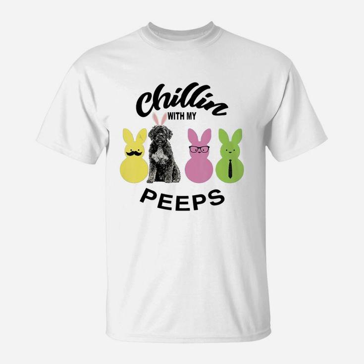 Happy 2021 Easter Bunny Cute Portuguese Water Dog Chilling With My Peeps Gift For Dog Lovers T-Shirt