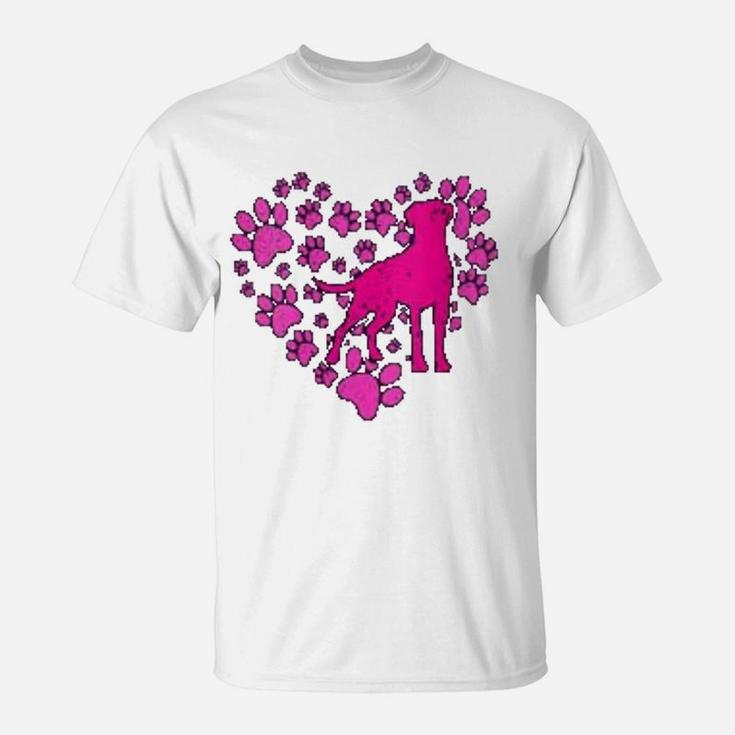 Heart Dog Paws Print Love Valentines Day T-Shirt