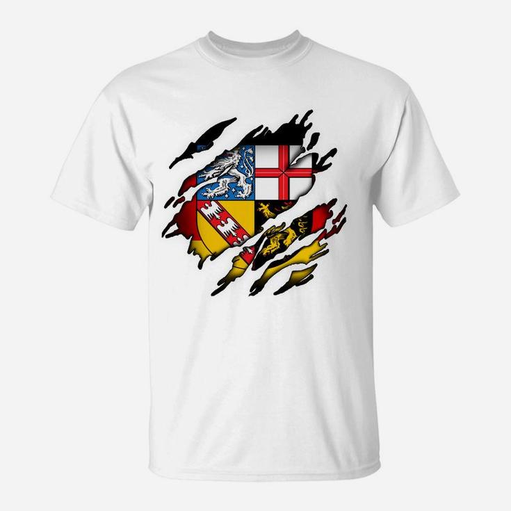 Herren T-Shirt mit Wappen-Print in Riss-Optik, Bunt - Weiß