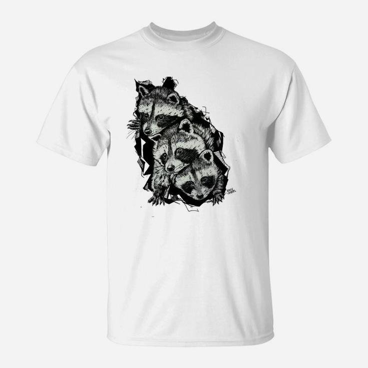 Herren T-Shirt Wildlife-Kunstdruck, Schwarz-Weiß Grafiktee
