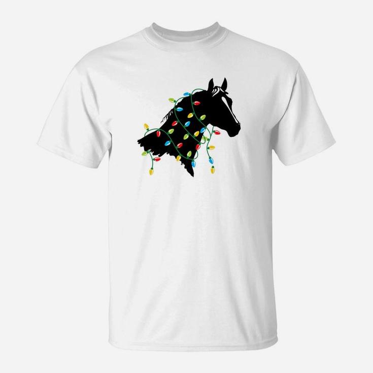 Horse Tangled Up In Colored Christmas Lights Holiday T-Shirt