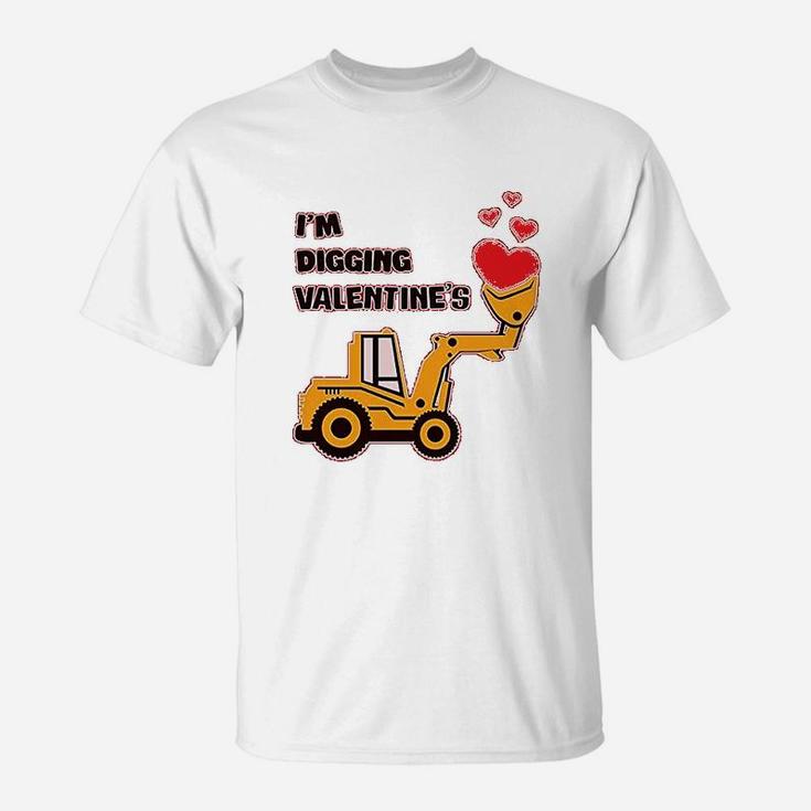 I Am Digging Valentines Gift For Tractor Loving Boys Toddler Infant Kids T-Shirt