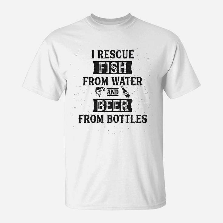 I Rescue Fish From Water And Beer From Bottles Funny Fishing Drinking T-Shirt