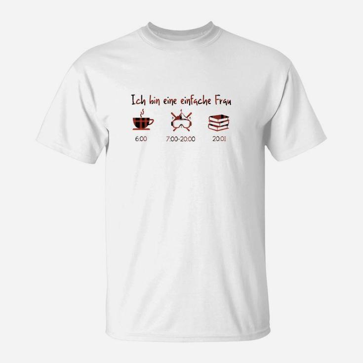 Ich Bin eine Einfache Frau T-Shirt - Kaffee, Stricken, Wein Motiv
