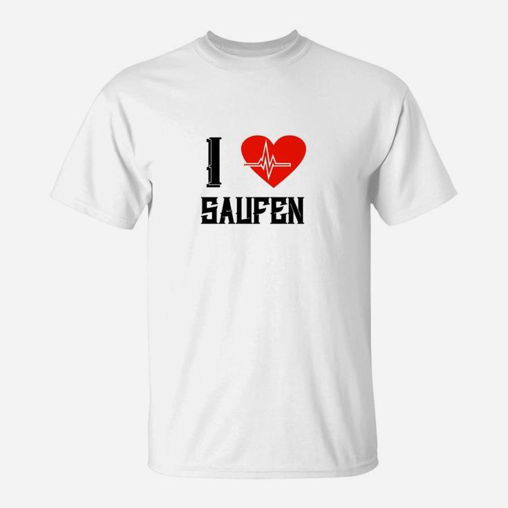 Ich liebe Saufen Herzpulslinie T-Shirt, Lustiges Trinker Shirt