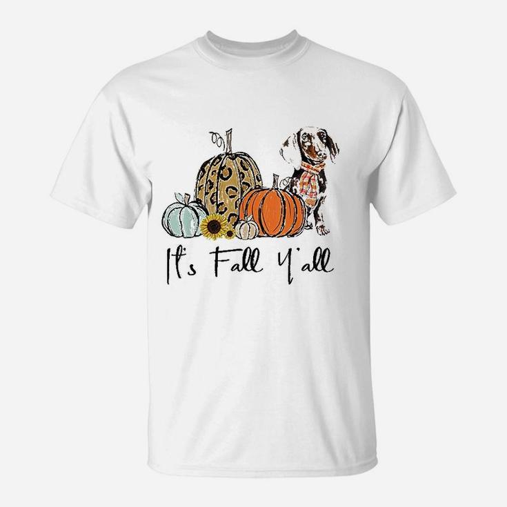 Its Fall Yall Yellow Dachshund Dog Leopard Pumpkin Falling T-Shirt