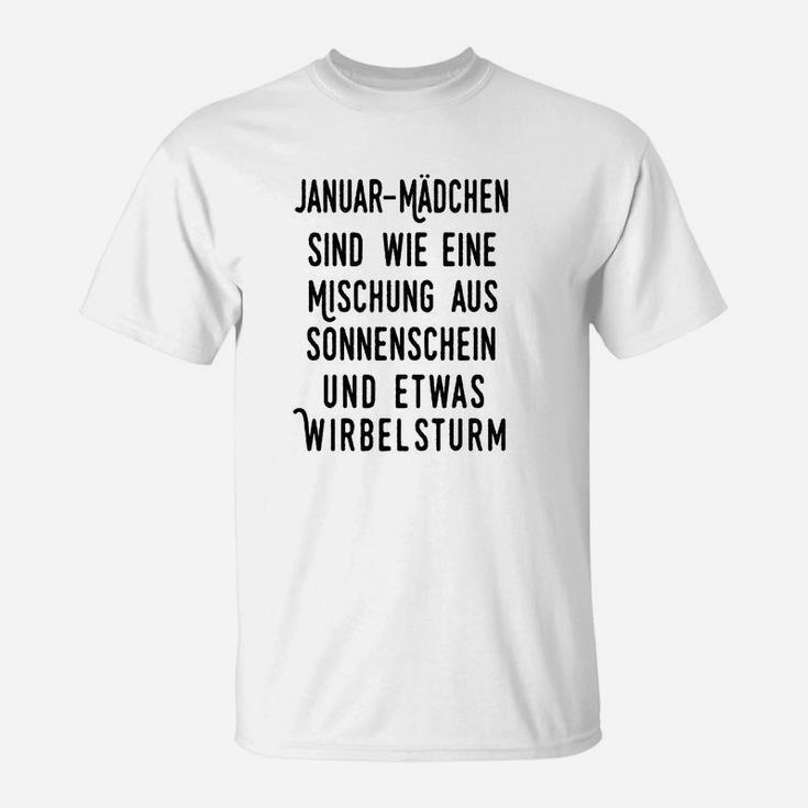 Januar-Mädchen T-Shirt, Spruch Sonnenschein & Wirbelsturm