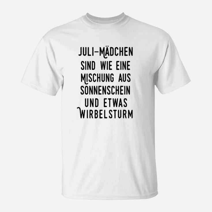 Juli-Mädchen Geburtstag T-Shirt, Sonnenschein & Wirbelsturm Motiv