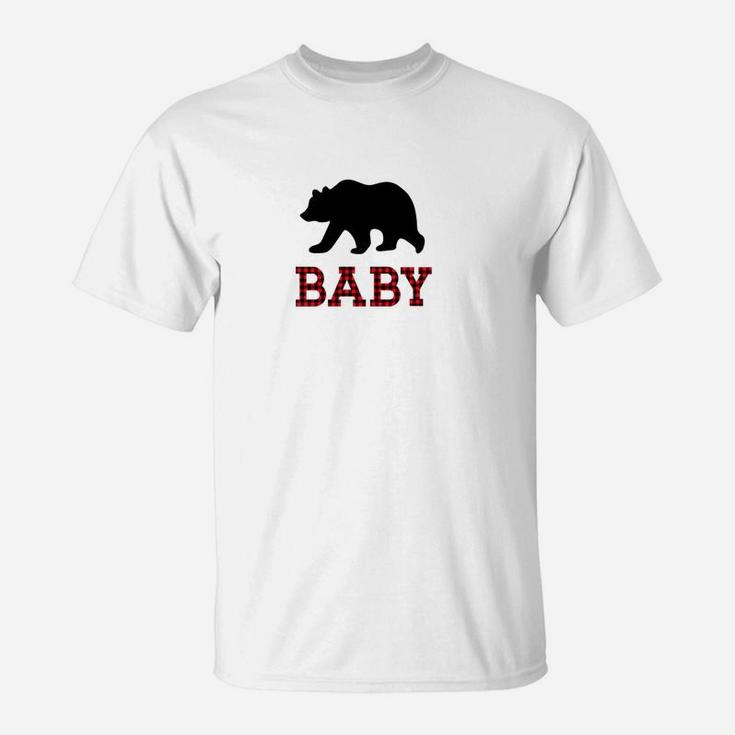 Kids Baby Bear Matching Red Buffalo Christmas T-Shirt