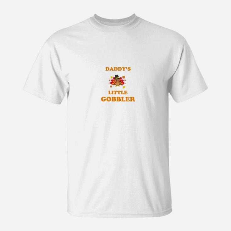 Kids Daddys Little Gobbler Funny Thanksgiving Kids T-Shirt