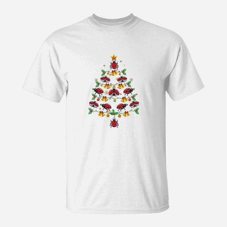 Ladybug Xmas Tree Lights Insect Entomologist Ugly Christmas T-Shirt