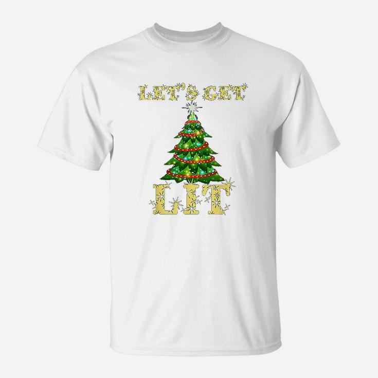 Lets Get Lit Drinking Funny Christmas T-Shirt