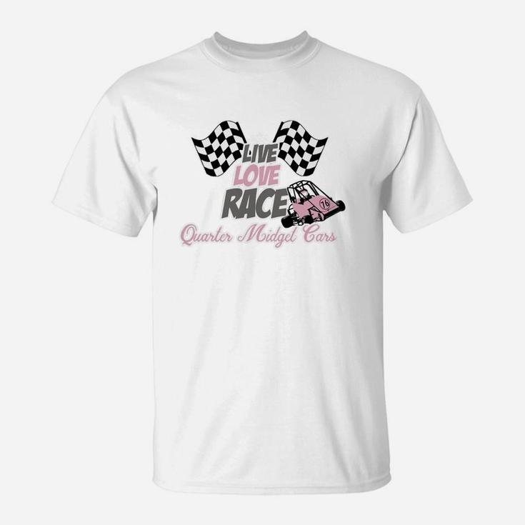 Live Love Race Quarter Midget Cars Shirt Pink Gray Grey T-Shirt