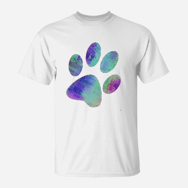 Loves Dogs Cats Animals Paw Print Animal Lover Rainbow Art T-Shirt