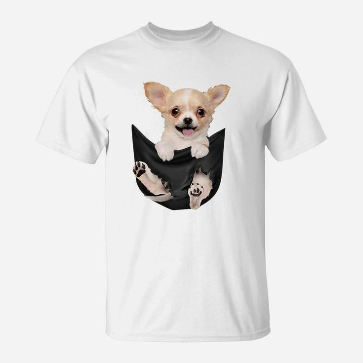 Lustiges Chihuahua Taschen-Design T-Shirt, Hunde-Motiv Oberteil