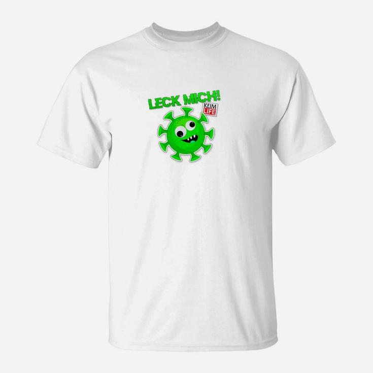 Lustiges Comic Virus T-Shirt Leck mich, Unisex Weiß