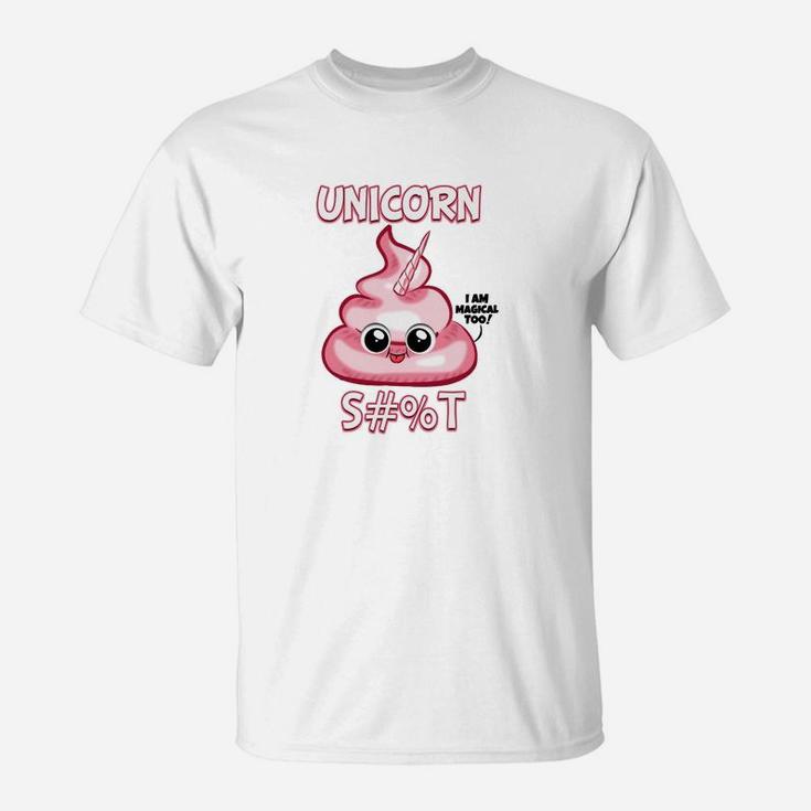 Lustiges Einhorn Poo Emoji T-Shirt in Weiß, Spaßshirt für Einhornfans